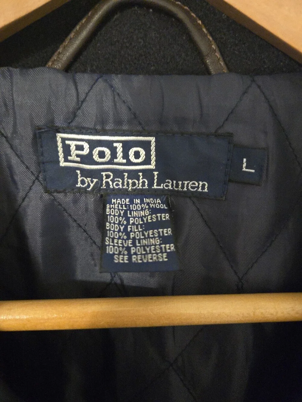 Ralph Lauren Polo Wool Jacket Mens Large Dark Blue Zip Up Preppy